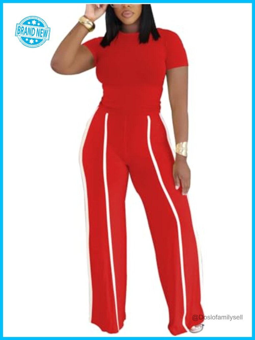 Women's Two Piece Tracksuit Slim Fit Top Wide Leg Pants Striped Loungewear Set